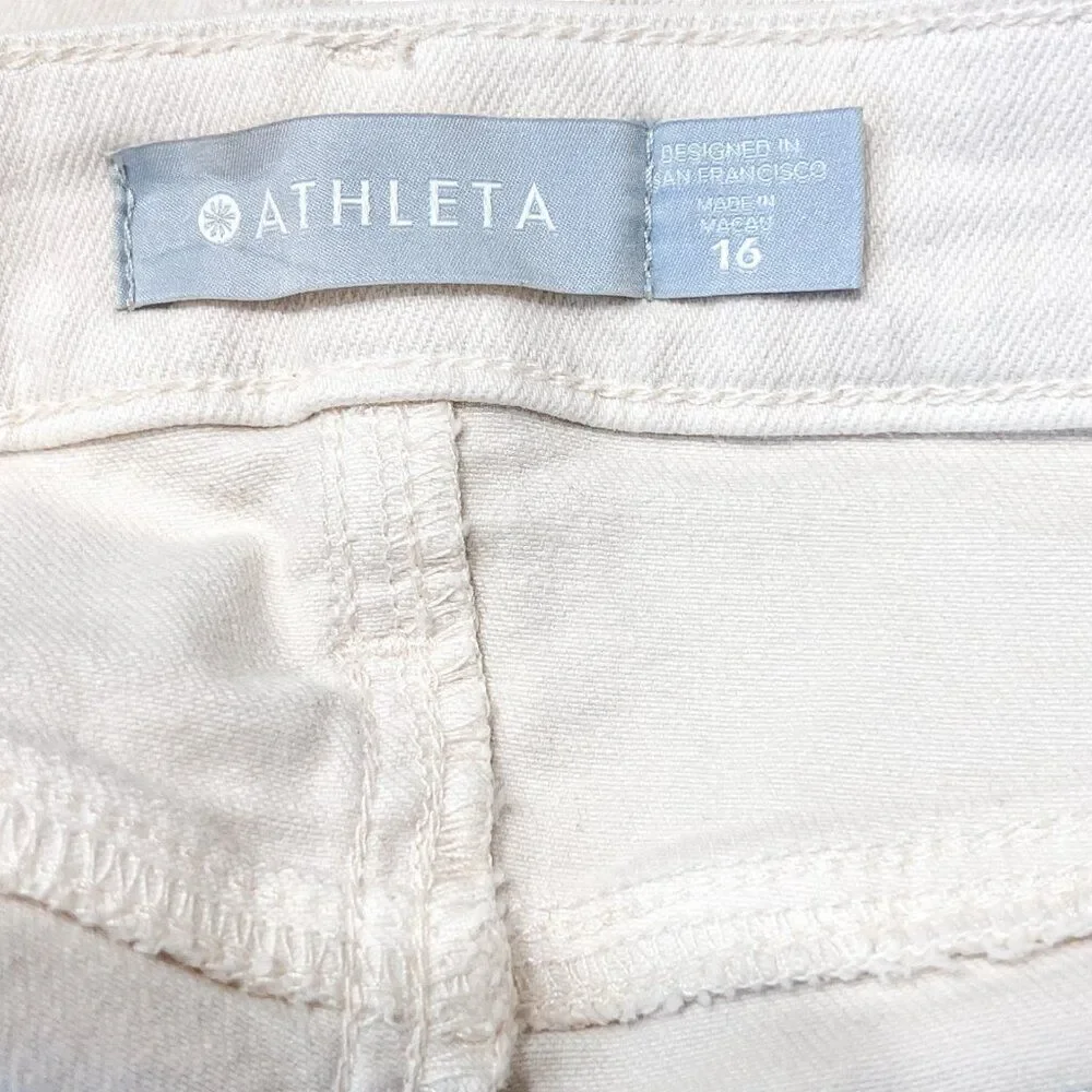 Athleta Sculptek Flex Straight Leg Ankle Stretch Denim Jean in Bone Size 16